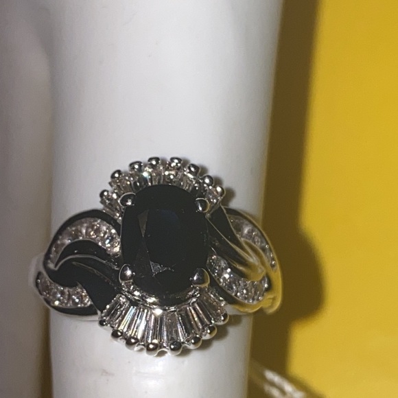 Diamond Sapphire Ring “Marquise”Baguettes & Round Diamonds new 14K Solid Gold - Picture 3 of 9